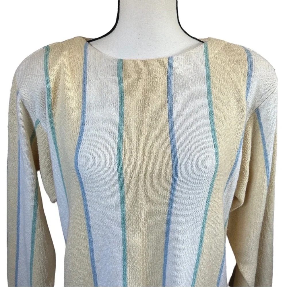 Vintage Liz Claiborne Striped Silk Blend Oversized Sweater 80s Preppy Small NWT